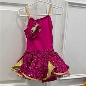 Girls' Hot Pink and Gold Sequin Dance Costume